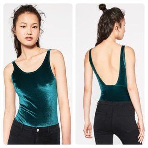 Zara Teal Velvet Bodysuit Size M